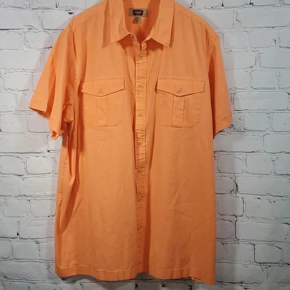 The Foundry Supply Co. Salmon ButtonDown Short Sleeve Textured Shirt Size 2XL